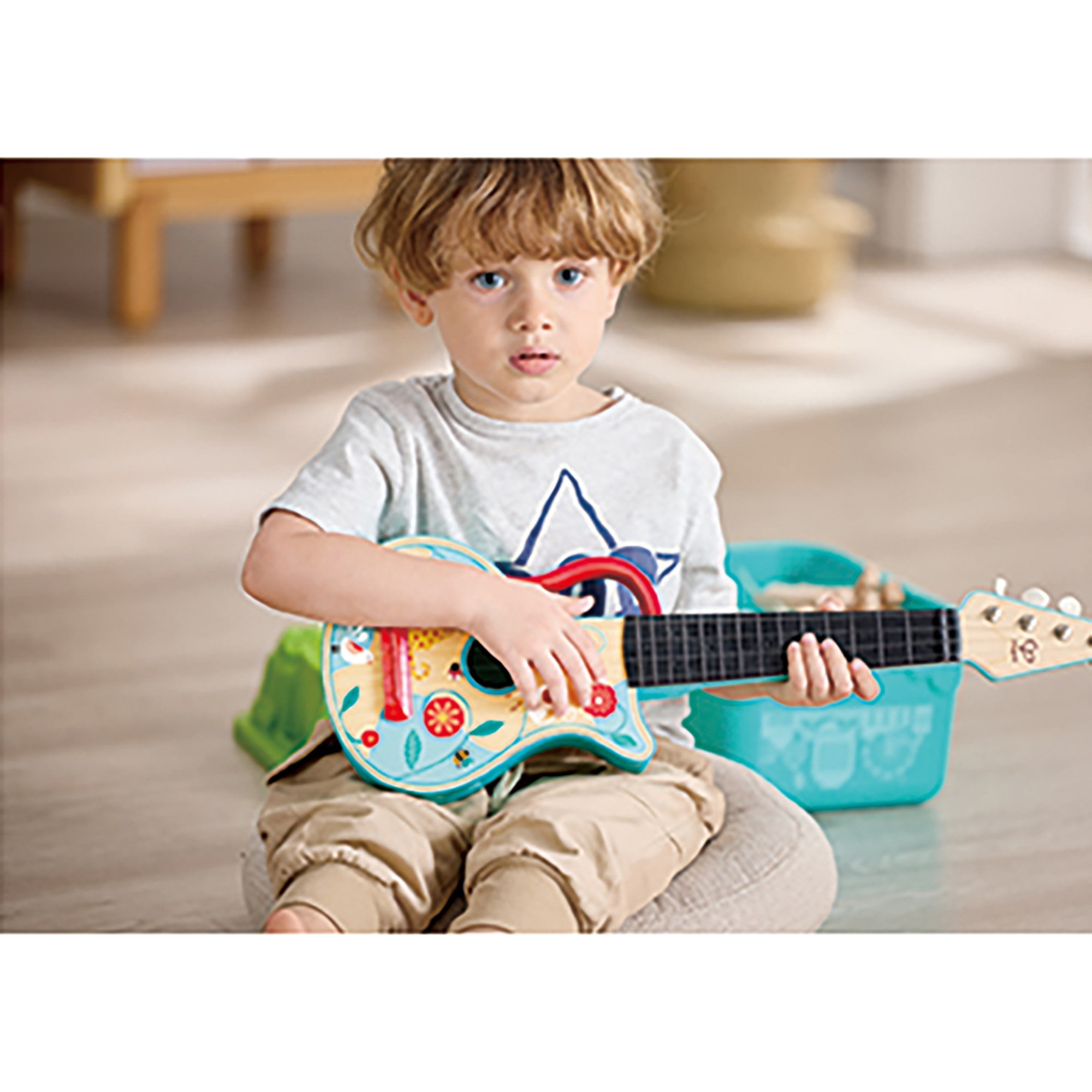 Hape: 4-In-1 Ukulele Set - 4pc Wooden Instrument Playset, Percussions Music Toys, Ukulele, Maraca, Castanet, Tambourine, Nature Design, Kids Ages 3+