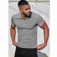 thumbnail image 4 of Ambiloof Men's Ribbed Slim Fit Muscle Henley Shirt Fitted Cotton Short Sleeve Casual Summer T Shirt Grey/S, 4 of 7
