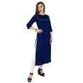 thumbnail image 2 of Bimba Women Blue Cotton Kurta Kurti Casual 3/4 Sleeve Formal Tunic Summer Blouse, 2 of 7