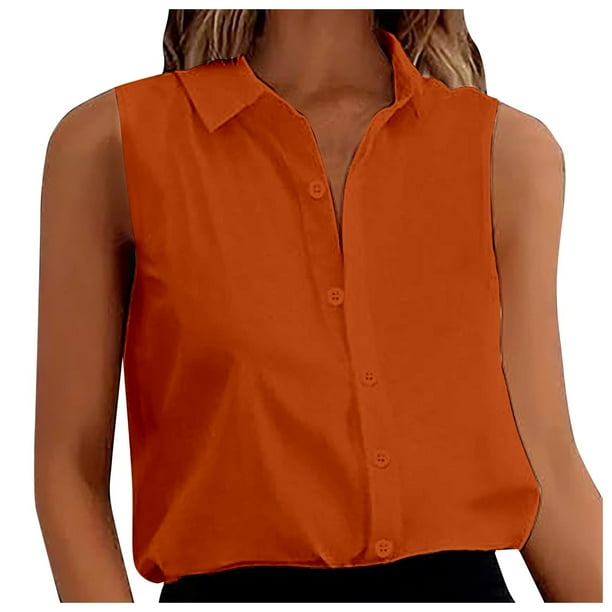 Blusa sin mangas con botones de gasa para mujer: cuello en V holgado, color liso, para el trabajo/casual, tallas S-XXL