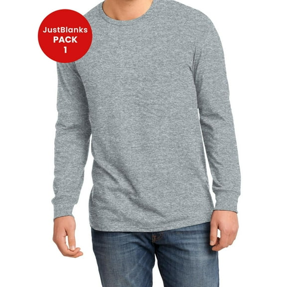 JustBlanks Young Mens The Concert Tee Long Sleeve Rib knit cuffs 100% Soft Spun Cotton 4.3-oz. Weight