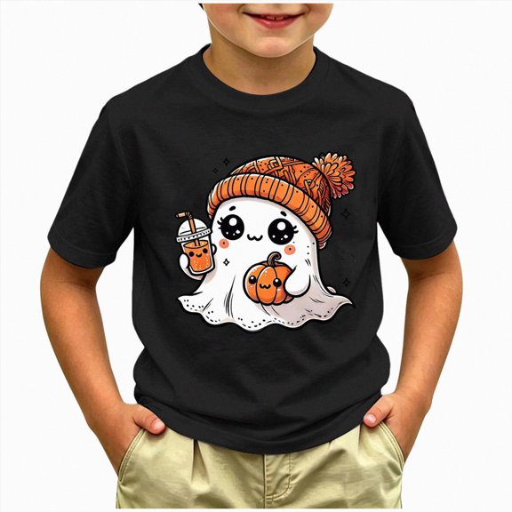 larppty Toddler Halloween Shirt Baby Boy Girl Cute Ghost Tshirt Pumpkin Short Sleeve Tee Top Kids Spooky Season Fall Outfit (Black,4-5 Years)