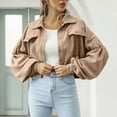 thumbnail image 4 of ShomPort Women's Fall Cropped Jackets Lapel Collar Single-Breasted Solid Color Jacket Casual Loose Tops, 4 of 7