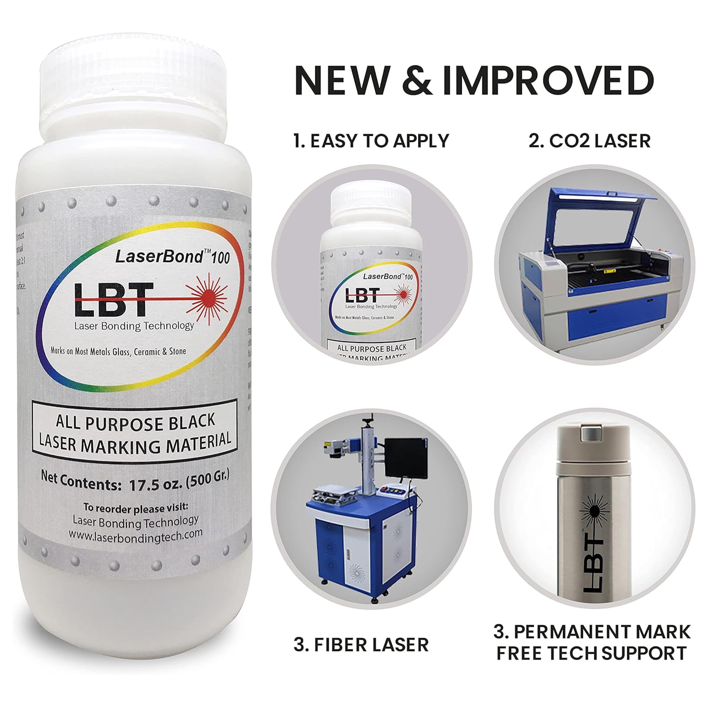 LaserBond 100 Black Laser Marking Ink 500g, Compatible with CO2 Fiber Diode and YAG Laser Engravers, Permanent Marks on Metal Glass Stone and Ceramic