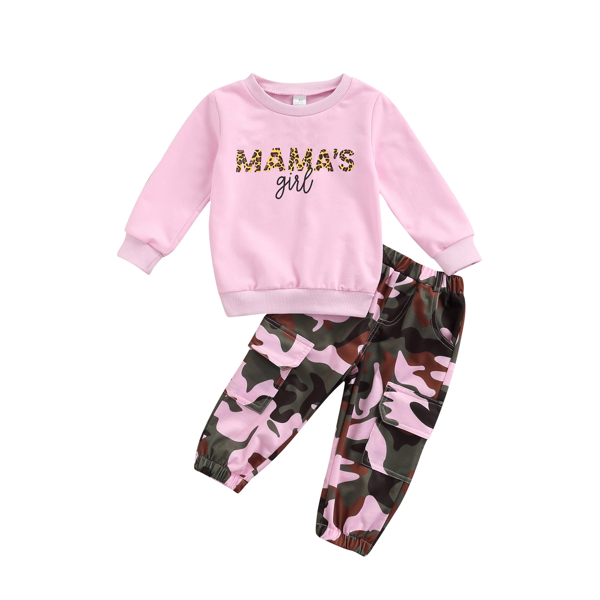 Xingqing Casual Kids Girls Clothes 2pcs Letter Printed Long Sleeve Pullover Sweatshirt Tops Camouflage Pants Set Pink 2 3 Years Walmart