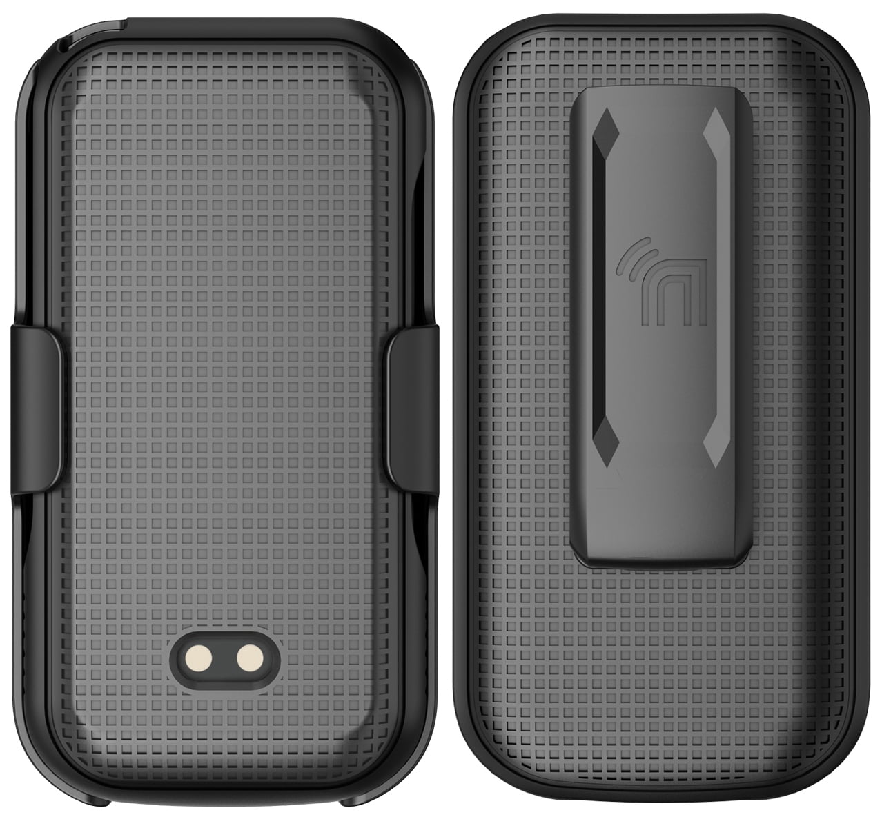 Nakedcellphone Case and Belt Clip Combo for Sonim XP3plus 5G Flip Phone (XP3 Plus X320, 2025), Textured Hard Cover and Holster/Holder - Black Tread