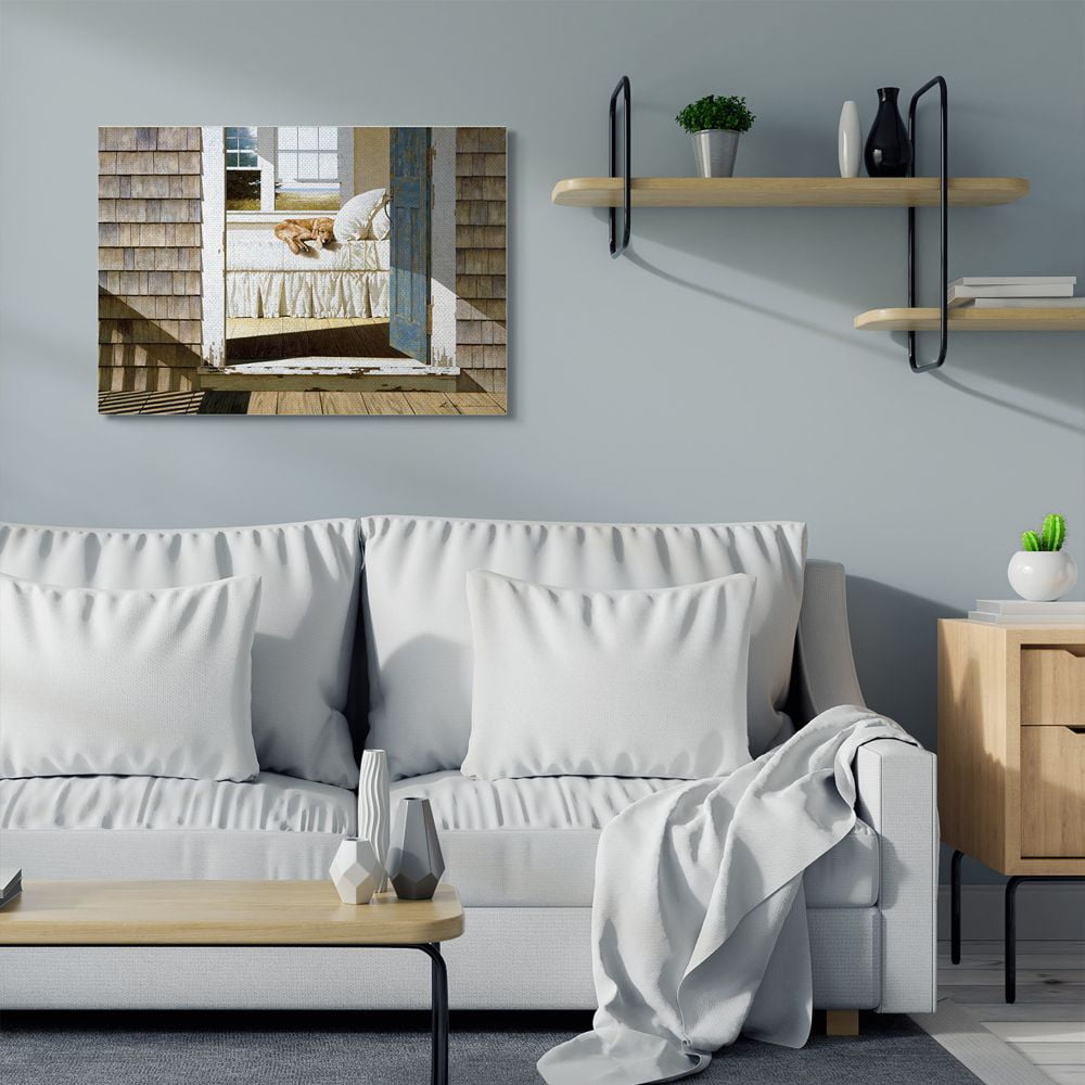 Stupell Industries Dog Nap at Cape House Realistic Coastal Painting Canvas Wall Art Design by Zhen-Huan Lu, 30" x 40"
