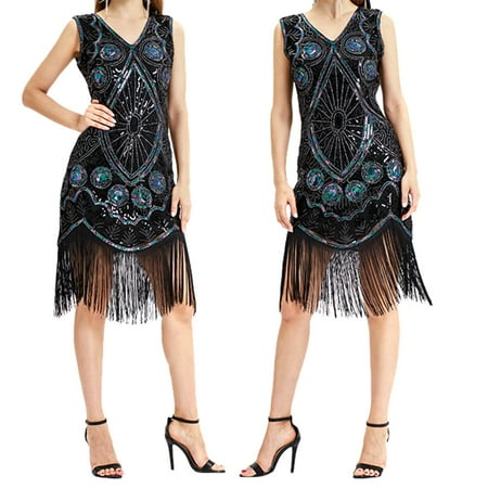 〖Follure〗Women Vintage 1920s Bead Fringe Sequin Lace Party Flapper Cocktail Prom Dress