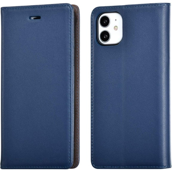 Genuine Quality Leather Wallet Flip Case for iPhone 11 6.1 inch, Premium Vintage Leather with [Card Slots] [Magnetic Closure] [RFID Blocking]　Kickstand Shockproof Phone Cover - Blue