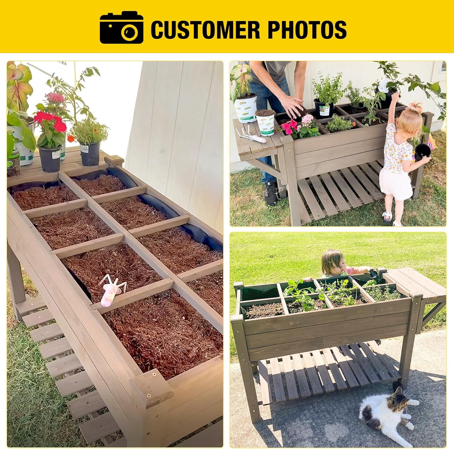 Aivituvin Raised Garden Bed on Wheels, Elevated Plant Boxes Outdoor Large with Grow Grid - with Large Storage Shelf 52.7" x 22" x 30"