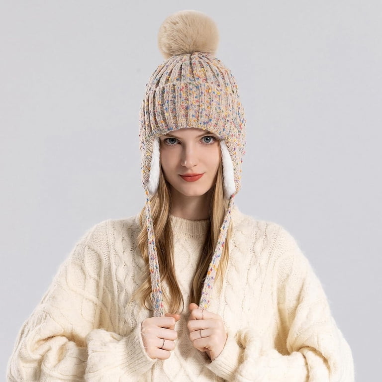 Women Lightgray Winter Peruvian Cover Ears Beanie Hat Ear Flaps Sherpa Snow Knitted Scandinavian Wool Winter Hat With Nordic Fair Isle  main image 4