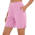 thumbnail image 2 of Miluxas Women's Summer Athletic Shorts Pull on High Waisted Yoga Shorts with Pockets Soft Stretch Workout Running Shorts Work Casual Bermuda Shorts Pink, 2 of 9