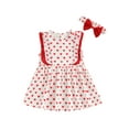thumbnail image 1 of xiaxaixu Robes pour Bébé Fille Sans Manches Col Rond à Volants Imprimé Cœur Robe de Fête Décontractée, Blanc Rouge, 1 of 7