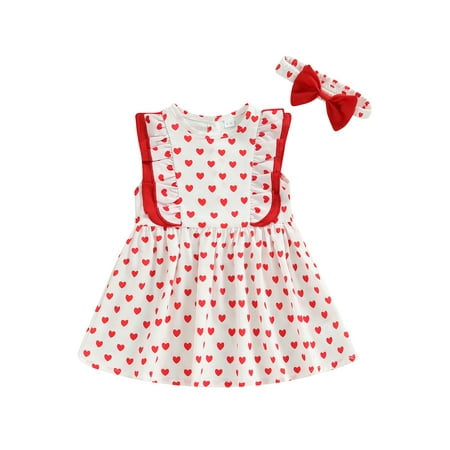 

Calsunbaby Toddler Infant Baby Girls Valentine s Day Sleeveless Dresses Sweet Heart Print Headband Outfits 18-24 Months