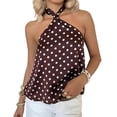 thumbnail image 2 of ClodeEU Women's Polka Dot Halter Top,Backless Tie Back Sleeveless Blouse Brown,Women's Plus XS, 2 of 7