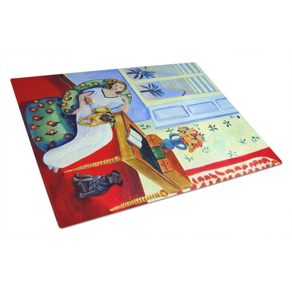 Caroline's Treasures Lady with her Pug Glass Cutting Board Large