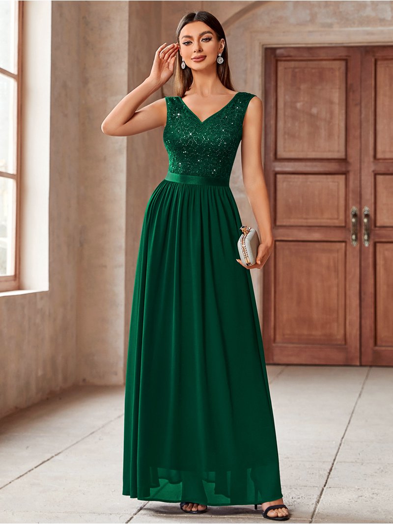 miusol green dress Miusol Women's V-Neck Sequin Floral Lace Chiffon Maxi Formal Dress