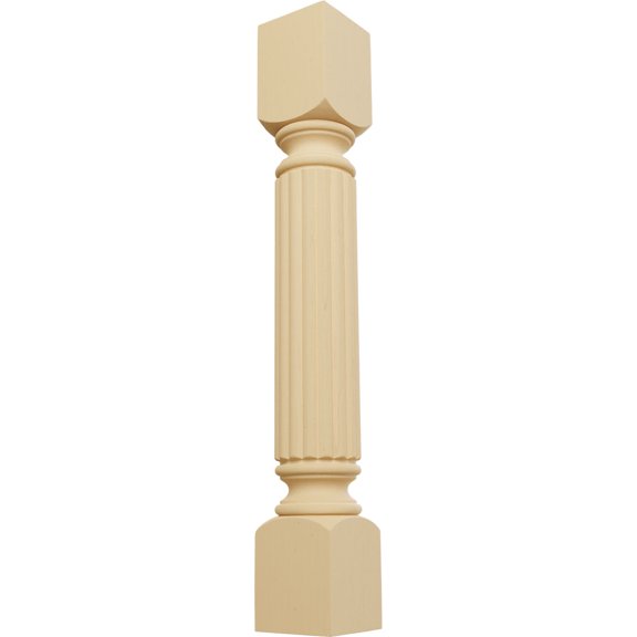 Ekena Millwork 5"W x 5"D x 35 1/2"H Raymond Reeded Cabinet Column (Top Block: 6", Bottom Block: 7"), Alder