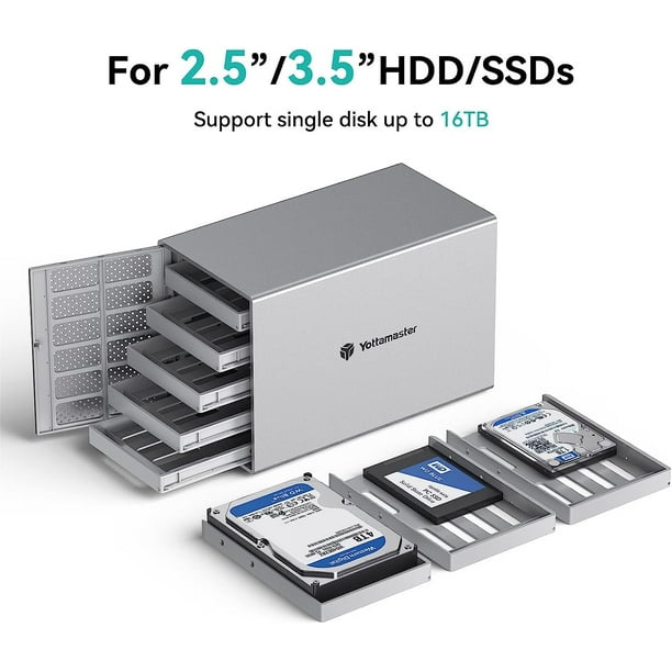 Y 5-Bay External Hard Drive Enclosure, Aluminum USB 3.0 3.5 HDD