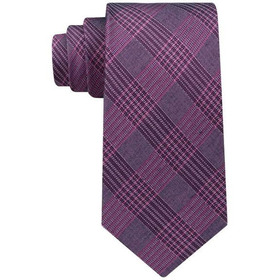 Calvin Klein Men's Menswear Classic Windowpane Tie Purple Plaid Necktie