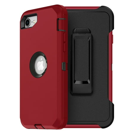 For Apple iPhone SE 2020 Heavy Duty Shockproof Armor Protective Hybrid Case Cover With Clip Red/Black