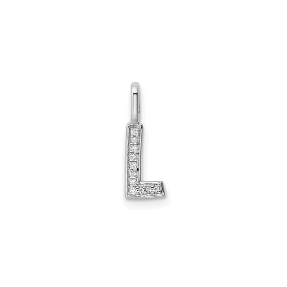 14k White Gold Letter L Initial Pendant Charm with Pave Diamonds for Women