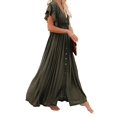 thumbnail image 3 of Women'S Casual Summer Beach Dress Ruffle Maxi Dress Button Down Boho Dress Long Tunic Army Green One size, 3 of 8