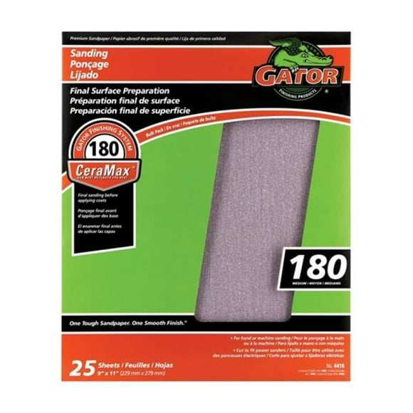 Gator Papier Abrasif en Oxyde d'Aluminium de Grain 180 3406 - Pack de 25