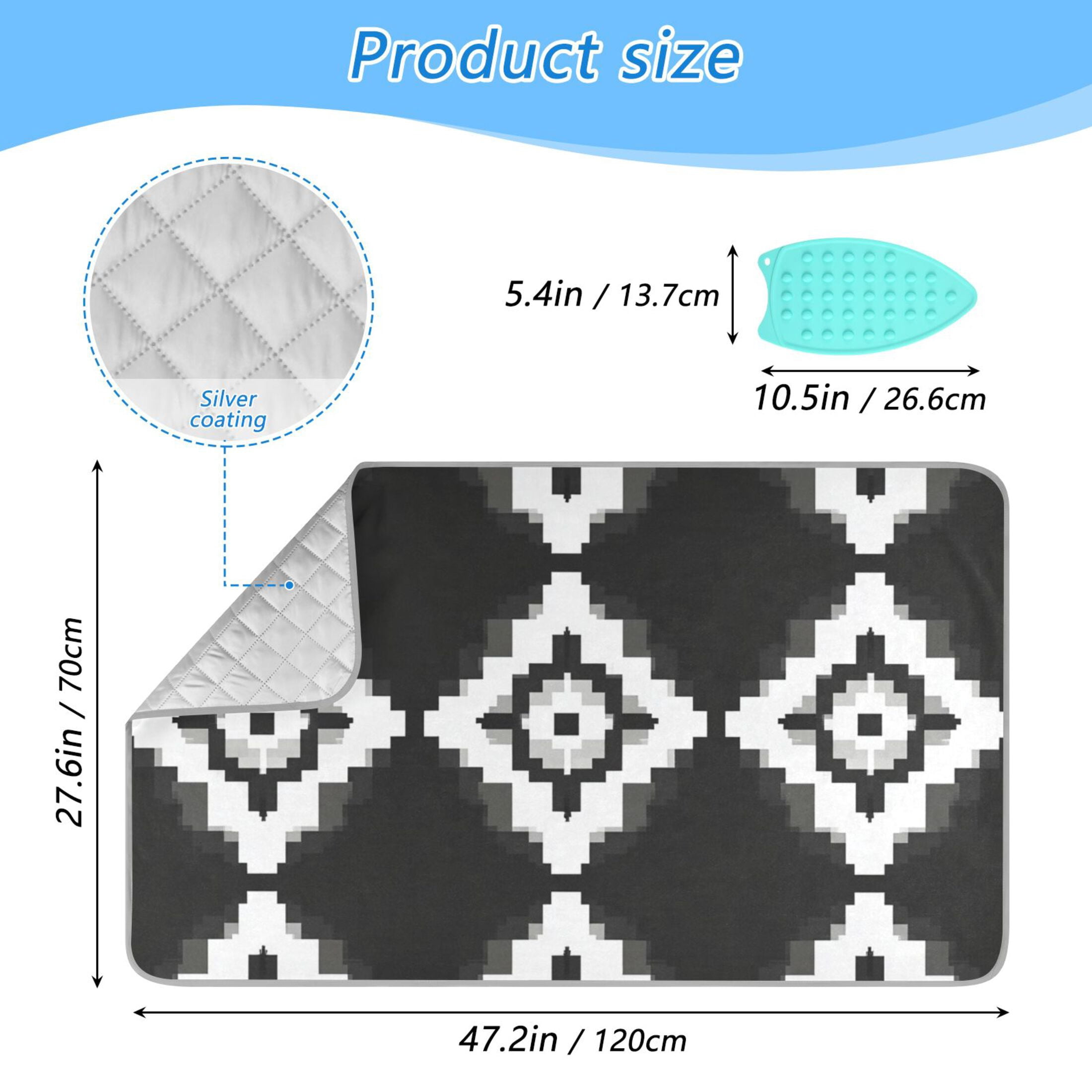Black White Pixel Art Ironing Mat Blanket Portable Travel Ironing Pad Heat Resistant Pad 47.2" x 27.6”