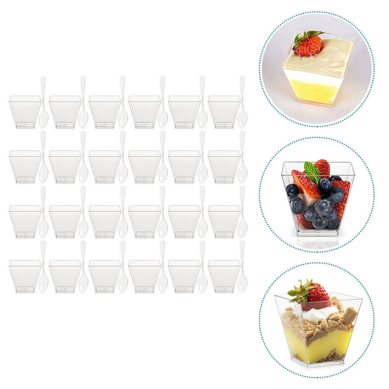 DLux 100 x 2 oz Mini Dessert Cups with Spoons and Lids, Square Short 