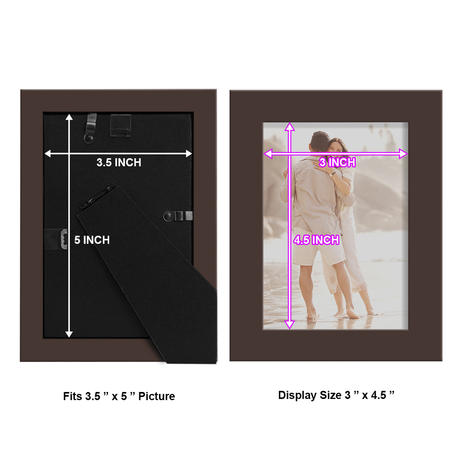 Modern 3.5 in. x 5 in. Brown Picture Frame (Set of 2)
