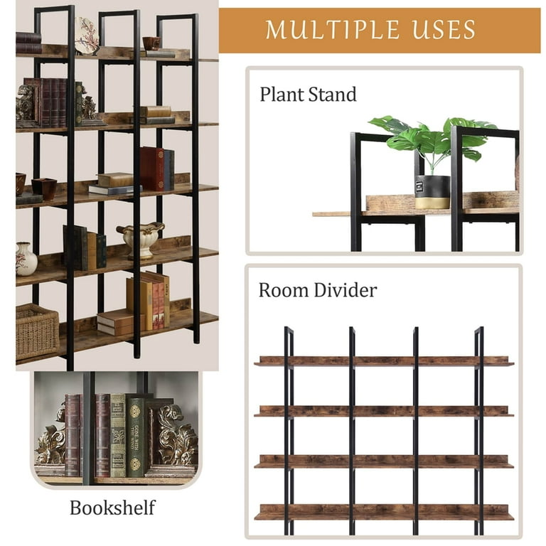 5 Tier Bookcase Home Office Open Bookshelf, Vintage
