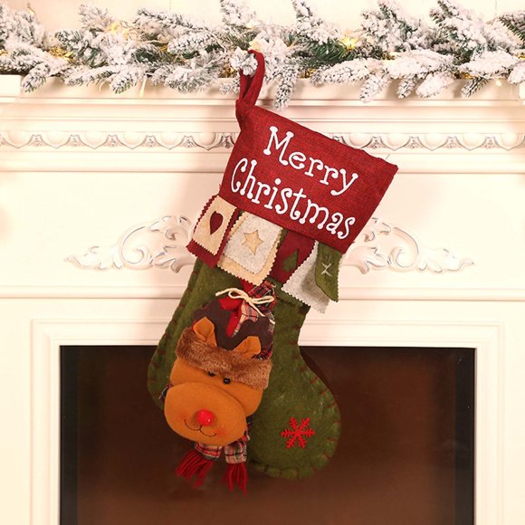 Boovnll Bas de Noël, Grands Bas de Noël à Carreaux avec Poignets, Décorations de Noël, Bas de Noël Personnalisés