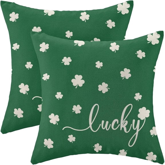 St Patricks Day Pillow Covers 20x20 Inch Set of 2 for Lucky Green Clover Decor Throw Pillows Spring Nature Plant Shamrock Outdoor Decorative Cushion Cases for Couch Bed Decorations