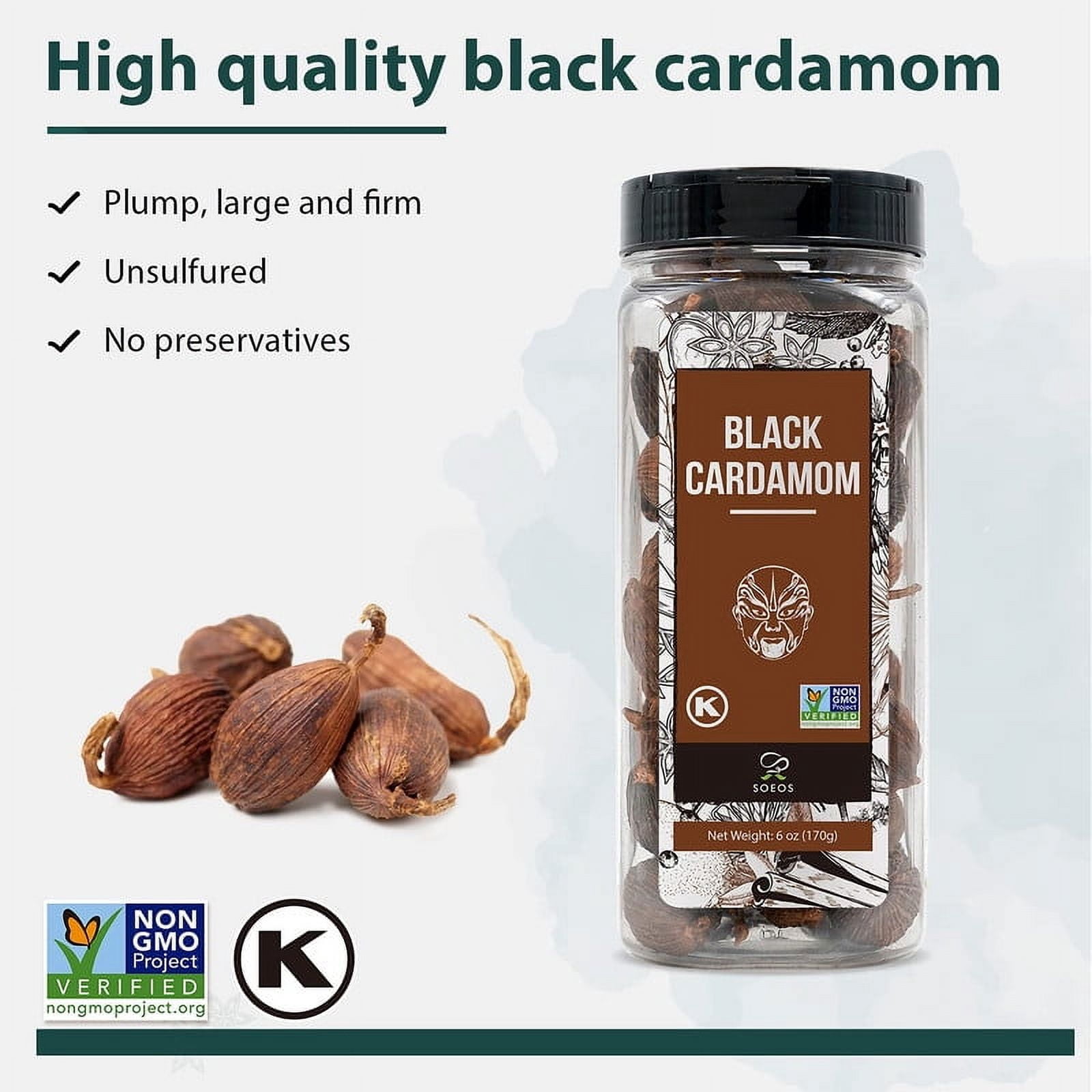 Soeos Black Cardamom 6 oz, 2 Pack, total weight 12oz