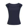 thumbnail image 6 of Timegard Tops for Women Square Neck Cap Sleeve Ruched Slim Fitting Comfy Causal Solid Color Tops Tee, 6 of 8