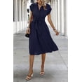 thumbnail image 2 of NAYAOTO Womens Casual Midi Dresses Solid V Neck Short Sleeve Button Shirt Belted Dress with Pockets for Spring Summer 2026, 2 of 7