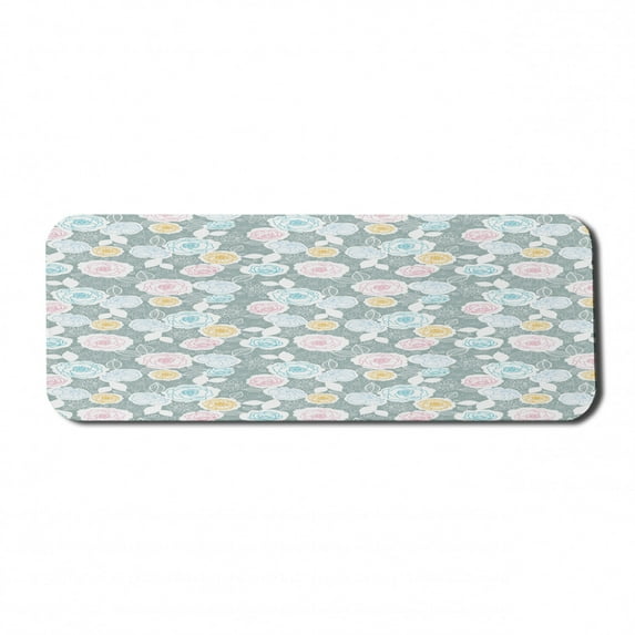 Pastel Computer Mouse Pad, Ornate Hand Drawn Flourish Pattern Floral Swirls Blooms Spring Yard Themed, Rectangle Non-Slip Rubber Mousepad Large, 31" x 12" Gaming Size, Multicolor, by Ambesonne