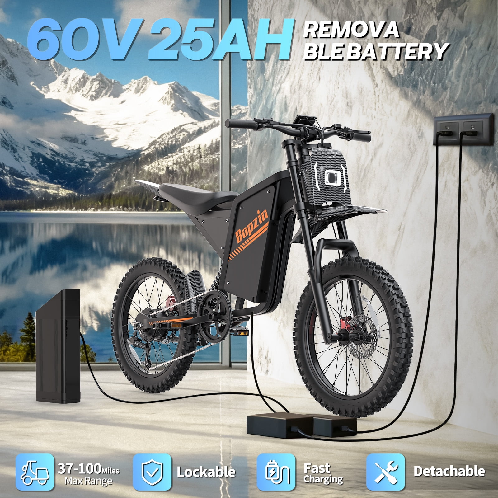 YVY Electric Dirt Bike for Adults,60V 25Ah,100Miles, Peak 2500W 38MPH Anti-theft Alarm Electric Motorcycle,20’’*3.0’’Tires, APP Control Mountain Bike UL2849
