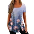 thumbnail image 2 of Hauts d'Été Grande Taille pour Femmes Mode Décontractée Imprimée Col Carré Manches Courtes Boutons Hauts Blouses Amples Col en V T-Shirt Femmes en Solde, 2 of 5