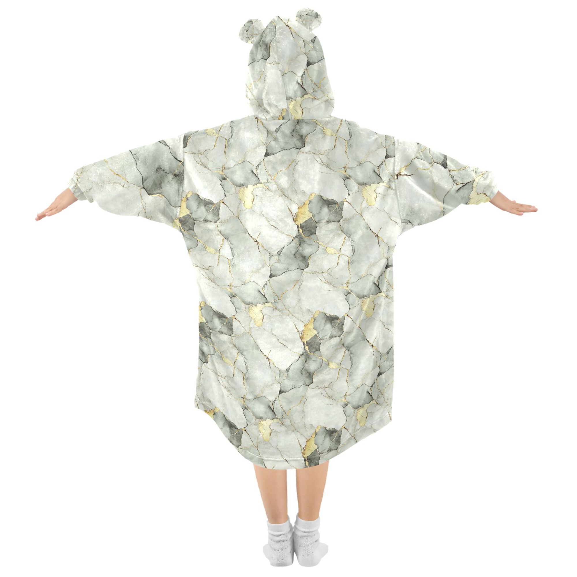 FORMRS Wearable Blanket Hoodie with Sleeves for Kids Cozy Flannel Sweatshirt, Gray Marble Pattern