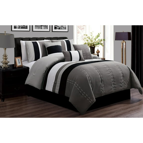 Safdie & Co. 7-piece Modern Polyester Luxor King Comforter Set in Gray