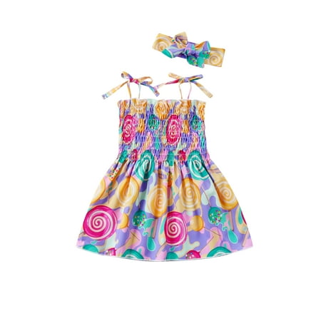 

Toddler Girls Sweet Dress Summer Tie-dye/Watermelon/Flower Printing Sleeveless Slip Princess Dress + Headwear