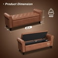 thumbnail image 2 of 65 Inch Bedroom Bench, End of Bed Bench with Storage, Bed Benches for Foot of Bed, Faux Leather Window Bench with Tufted Button and Nailhead Trim, Upholstered Storage Bench with Rolled Arms, Brown, 2 of 9