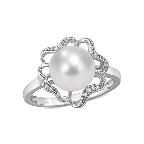 Everly Women's Cultured Pearl and Diamond Sterling Silver Ring
