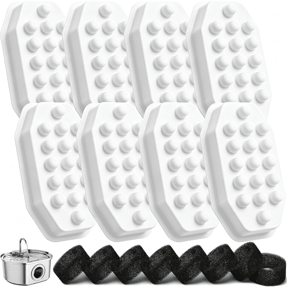 HIBIBUD Official 8 Pack Cat Water Fountain Replacement Filters & Pre-Filter Sponges for 108Oz/3.2 Stainless Steel Pet Water Fountain Pet Fountain Filter Replacement
