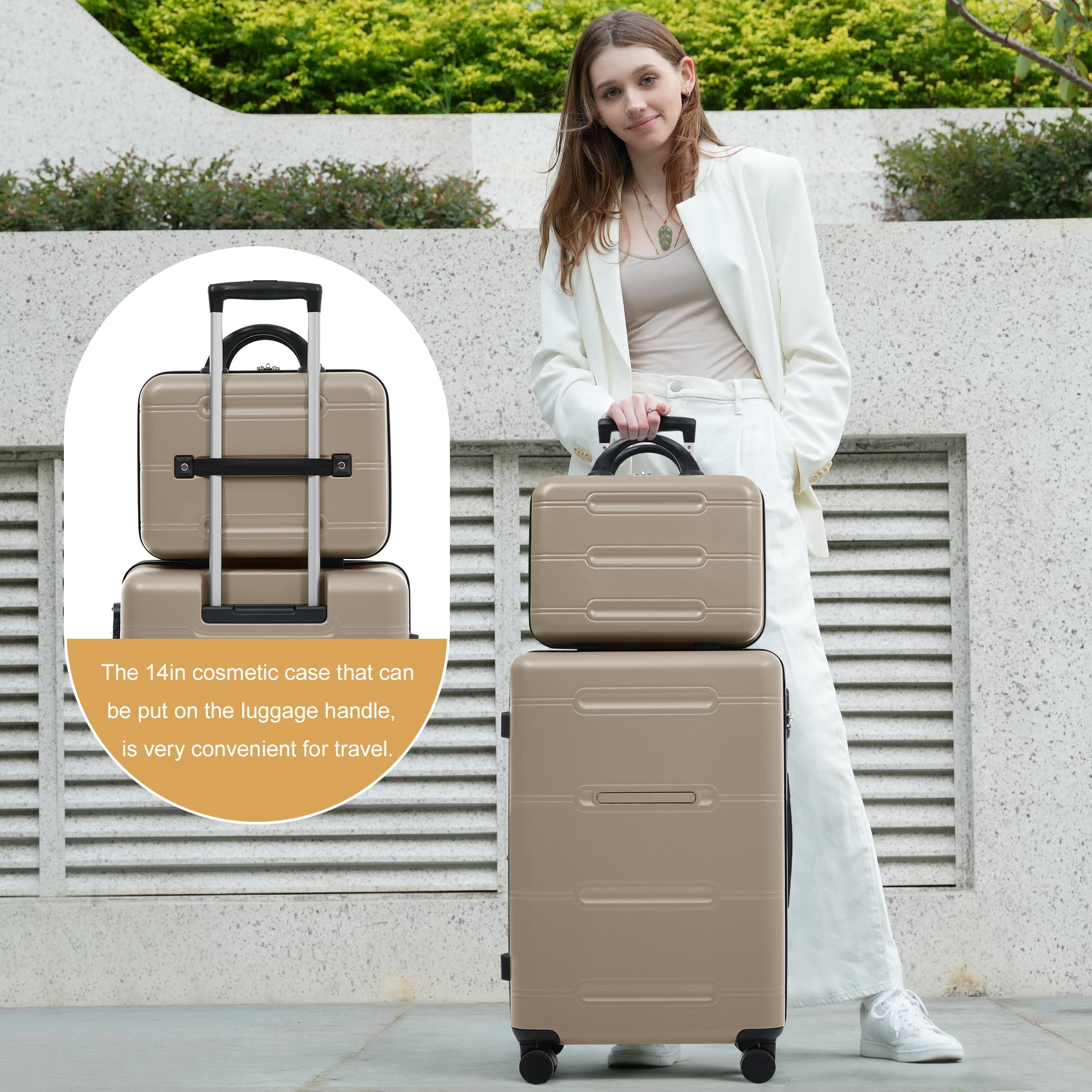 6 Piece Luggage Set,Lightweight Hardshell Suitcase with Double Spinner Wheels Handle Password Lock,14 IN Cosmetic Case 20/24/28 IN Luggages with Duffel Bag and Toiletry Bag