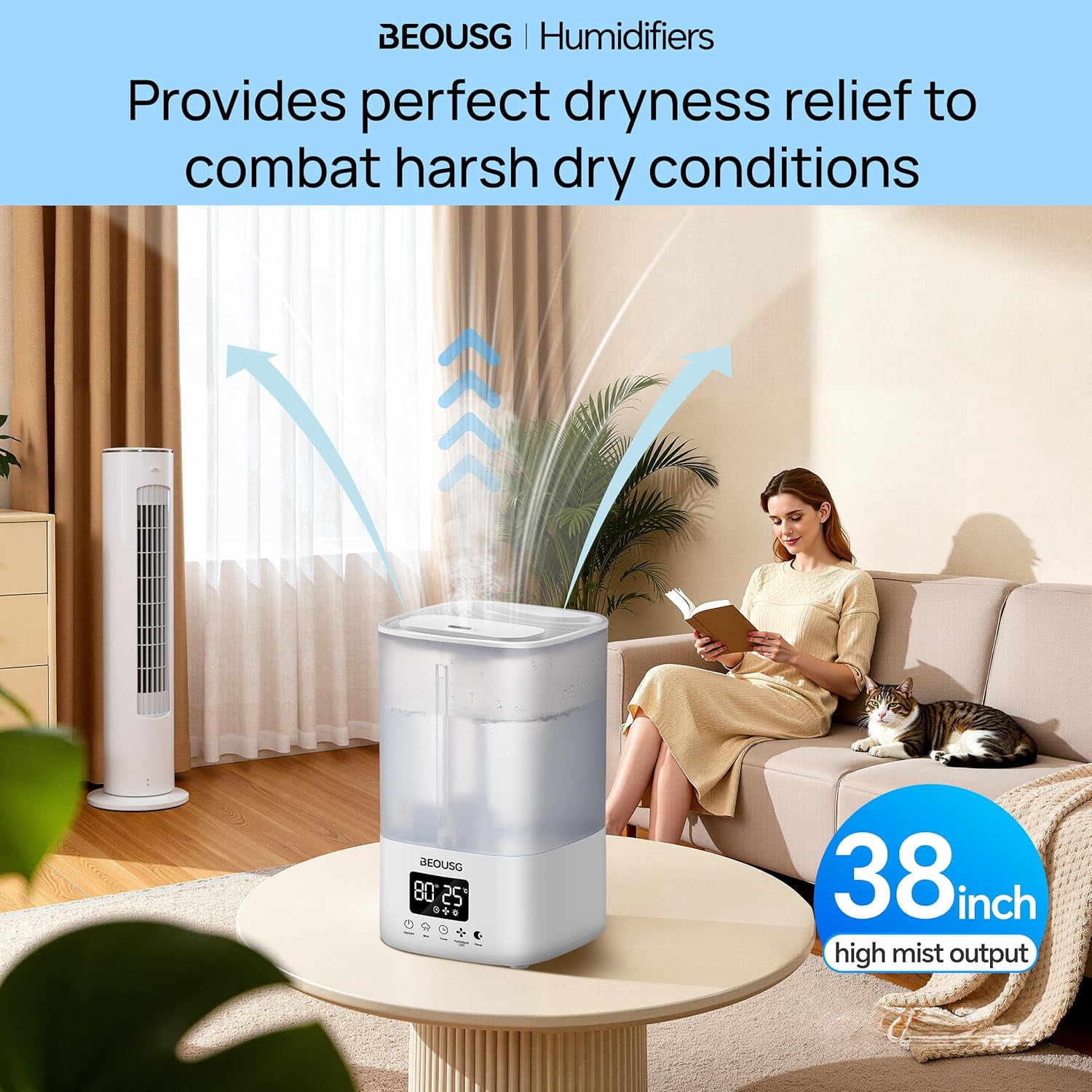 5L Top Fill Ultrasonic Humidifier with Remote Control and Timer for Large Rooms