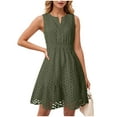 thumbnail image 2 of vigerkar Women's Summer Sleeveless Mini Dress V Neck Hollow Out Eyelet High Waist A Line Swing Short Party Dresses Green, L, 2 of 7