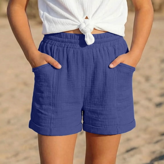 Kids Active Shorts Comfortable Blue Shorts High Waisted Leggings for Girls 12-13 Years